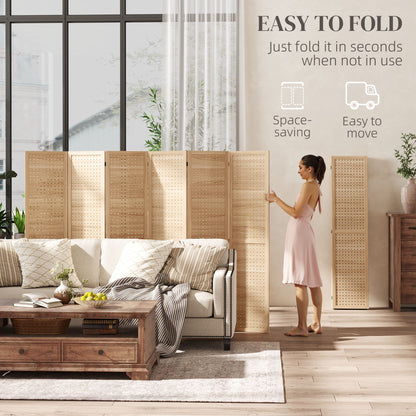 5.6 Ft. Tall 6-Panel Room Divider, Pegboard Panel Freestanding Folding Privacy Screen Panels, Partition Wall Divider for