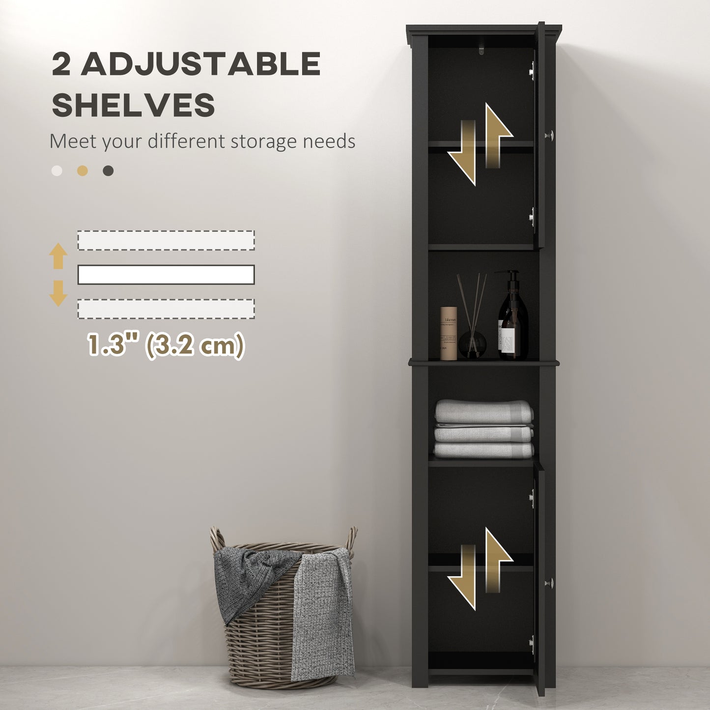 Tall Medicine Cabinet, Freestanding Bathroom Storage Cabinet with Shelves and 2 Cupboards, Bathroom Organizer, Black