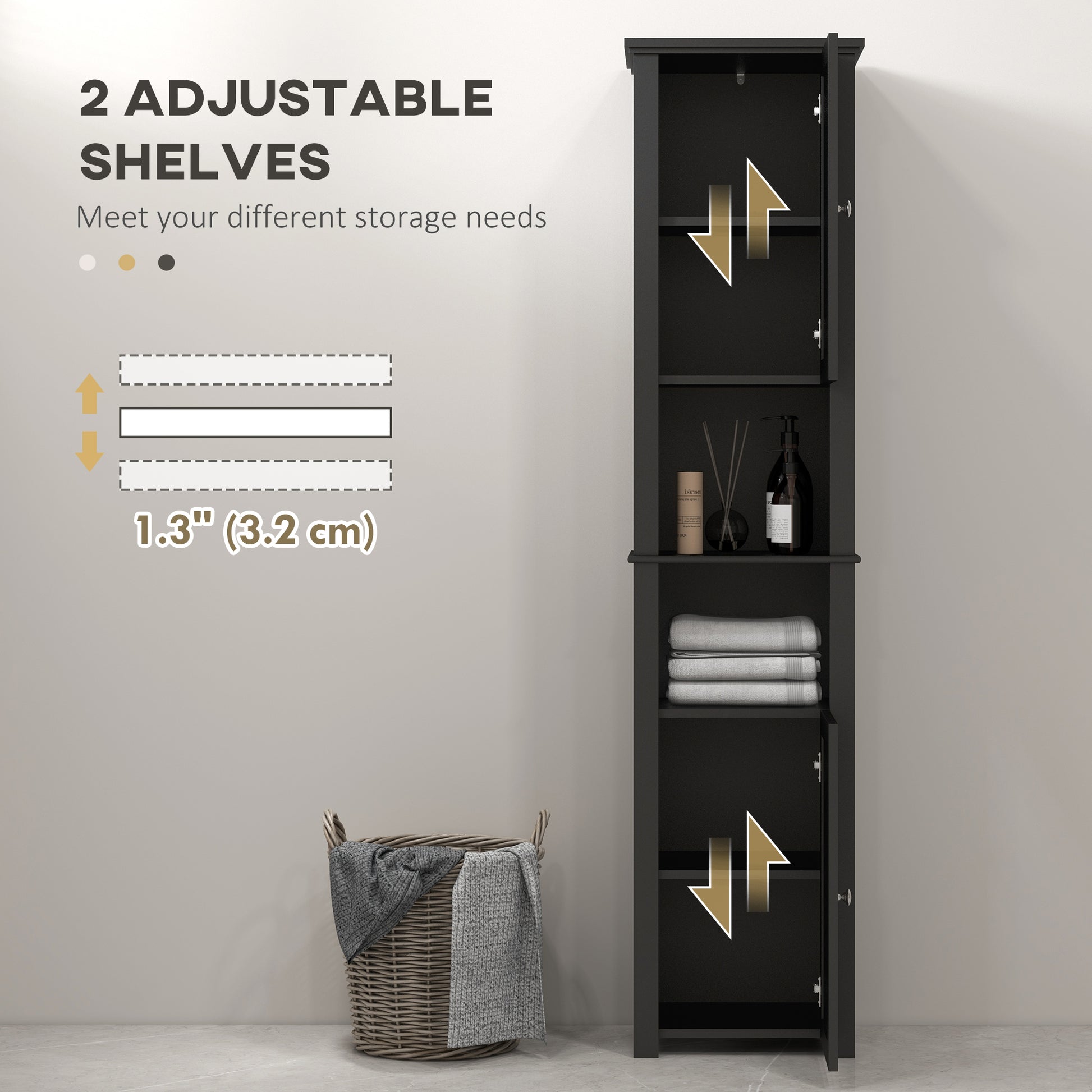 Tall Medicine Cabinet, Freestanding Bathroom Storage Cabinet with Shelves and 2 Cupboards, Bathroom Organizer, Black