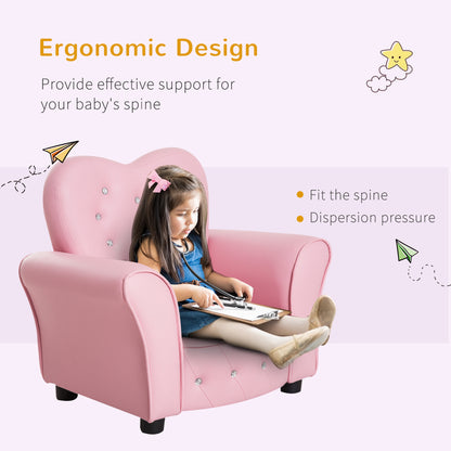 Qaba Kids Mini Princess Sofa Toddler Chair Children Upholstered Tufted Armchair Activity Couch Reclining Seat Boys Girls