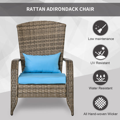 Patio Wicker Adirondack Chair, Outdoor PE Rattan Fire Pit Chair, Muskoka Chair w/ Soft Cushions, Tall Curved Backrest an