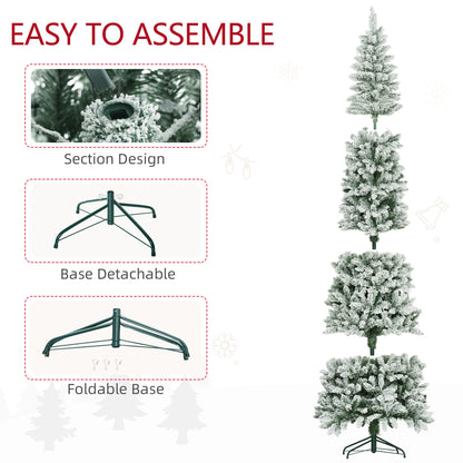 9ft Pencil Christmas Tree, Flocked Tree with 1277 Branch Tips and Metal Base for Home, Indoor, Holiday