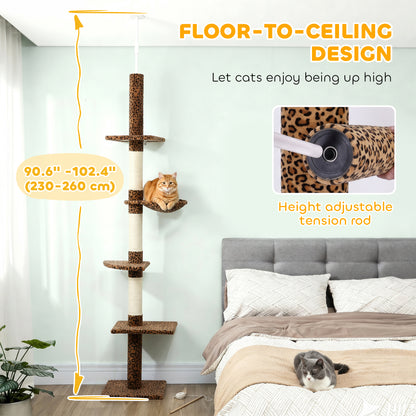 8.5ft Cat Climbing Tree 5-Tier Kitty Activity Center with Scratching Post, Leopard Print