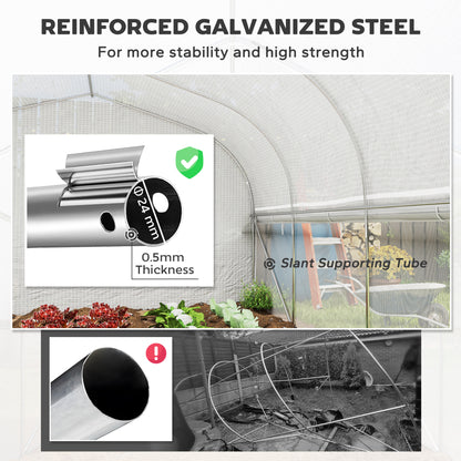 19.5' x 10' x 6.6' Tunnel Greenhouse Outdoor Green House with Roll-up Mesh Sidewalls, Mesh Door, Galvanized Steel, Wind 