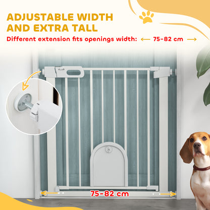 30"-32" Extra Wide Pet Gate Barrier with Small Door, 30"H Dog Gate with Safety Gate Barrier, Stair Pressure Fit, White