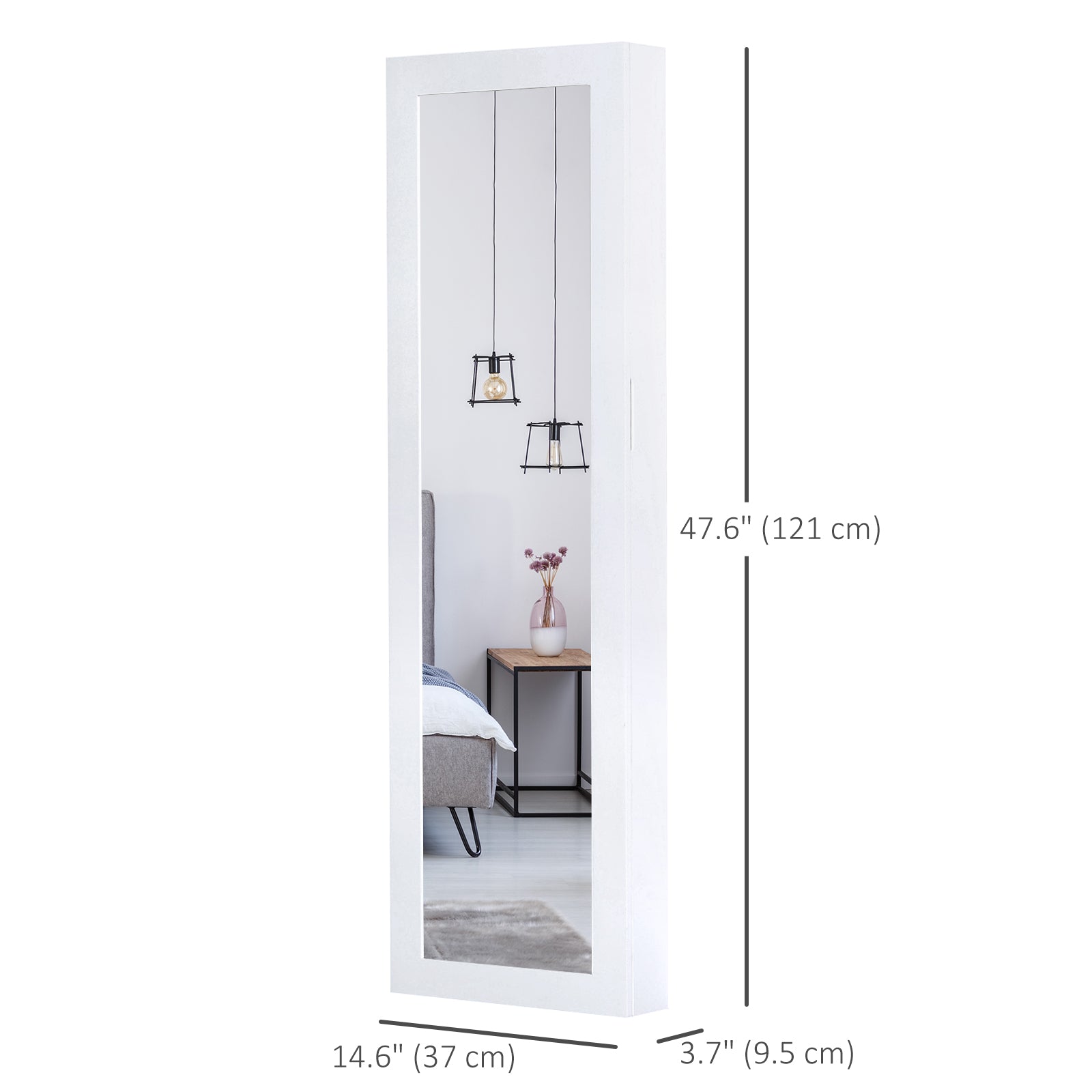 Mirror Jewellery Cabinet Armoire with Full Length Mirror, Wall Mounted Jewellery Organizer, White