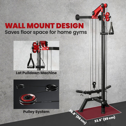 Soozier Wall Mount Cable Station, 16 Positions Adjustable Pulley Machine, Cable Crossover Machine with Handle Bar