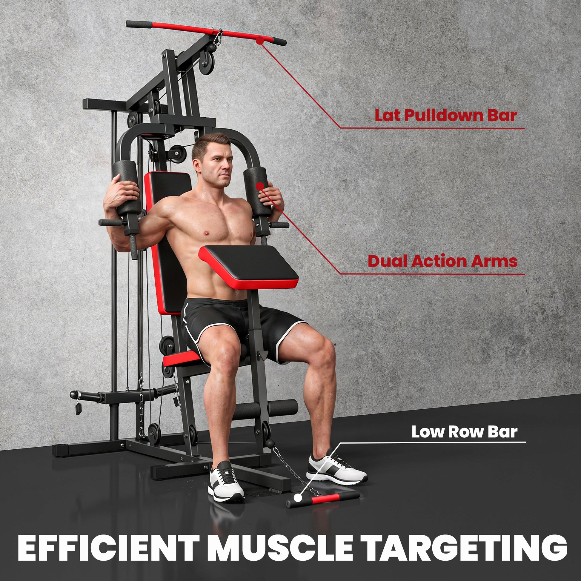 Soozier Home Gym Equipment, Multifunctional Weight Machine with Pulley System for Full Body Strength Training, Black