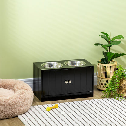 Elevated Dog Bowls for Large Dogs Pet Feeding Station with Stand, Storage, 2 Stainless Steel Food and Water Bowls, Black