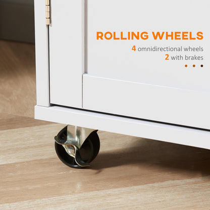 Rolling Kitchen Island with Storage, Kitchen Cart with Rubber Wood Top, Adjustable Shelf, Towel Rack, Hooks and Storage 
