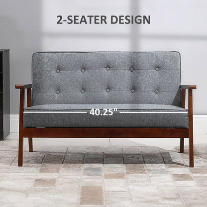 44.5" 2 Seat Sofa for Bedroom, Modern Upholstered Loveseat with Button Tufted Back and Wood Legs, Grey
