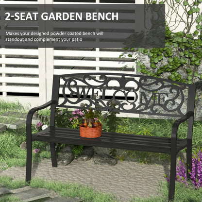 50" 2-Seater Garden Bench, Patio Decorative Chair Metal Backyard Loveseat Outdoor Furniture for Yard, Lawn, Porch, Black