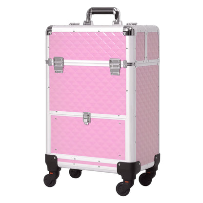 Portable Aluminum Makeup Train Cases, Rolling Makeup Case, Salon Beauty Cosmetic Jewelry Organizer Trolley with 4 Wheels