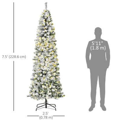 7.5 Feet Christmas Tree Prelit Artificial Snow Flocked with Warm White LED Light, Holiday Home Xmas Decoration, Green Wh