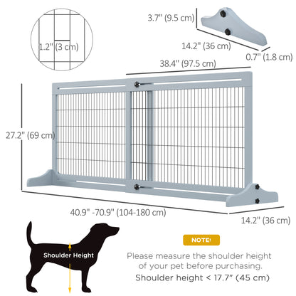 41"-71" Wooden Freestanding Pet Gate with Support Feet, for Small Medium Dogs, Grey-Blue
