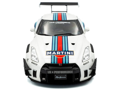 2024 Nissan GT-R (R35) RHD (Right Hand Drive) with Liberty Walk 2.0 Body Kit "Martini Racing" White with Stripes 1/18 Diecast Model Car by Solido
