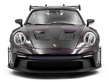 2024 Porsche 911 GT3 RS Weissach Package Viola Purple Metallic with Carbon Hood Stripes and Top 1/18 Diecast Model Car by Solido