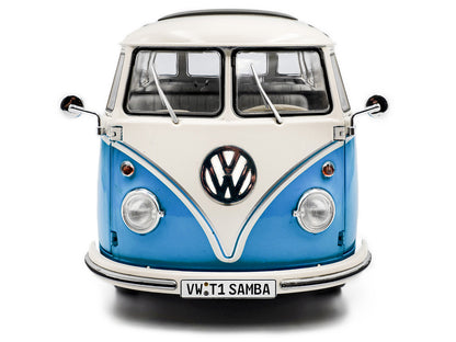 1962 Volkswagen T1 Samba Bus Baby Blue and White 1/18 Diecast Model Car by Solido