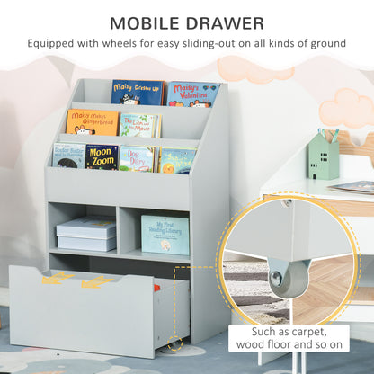 Kids Bookcase Multi-Shelf Rack Organizer with Storage Drawer for Books for Reading Nook, Classroom, Bedroom, Playroom, G