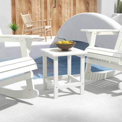 Side Table, Square Patio End Table, Weather Resistant 15" Outdoor HDPE Table for Porch, Balcony, White