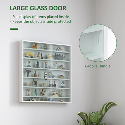 7-Tier Display Cabinet, Shot Glass Display Case, Glass Curio Cabinet with 2 Glass Doors and 6 Adjustable Shelves, White