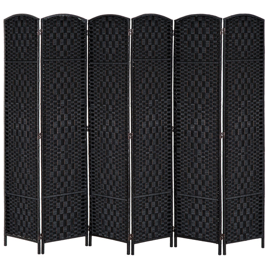 6ft Folding Room Divider, 6 Panel Wall Partition with Wooden Frame for Bedroom, Home Office, Black