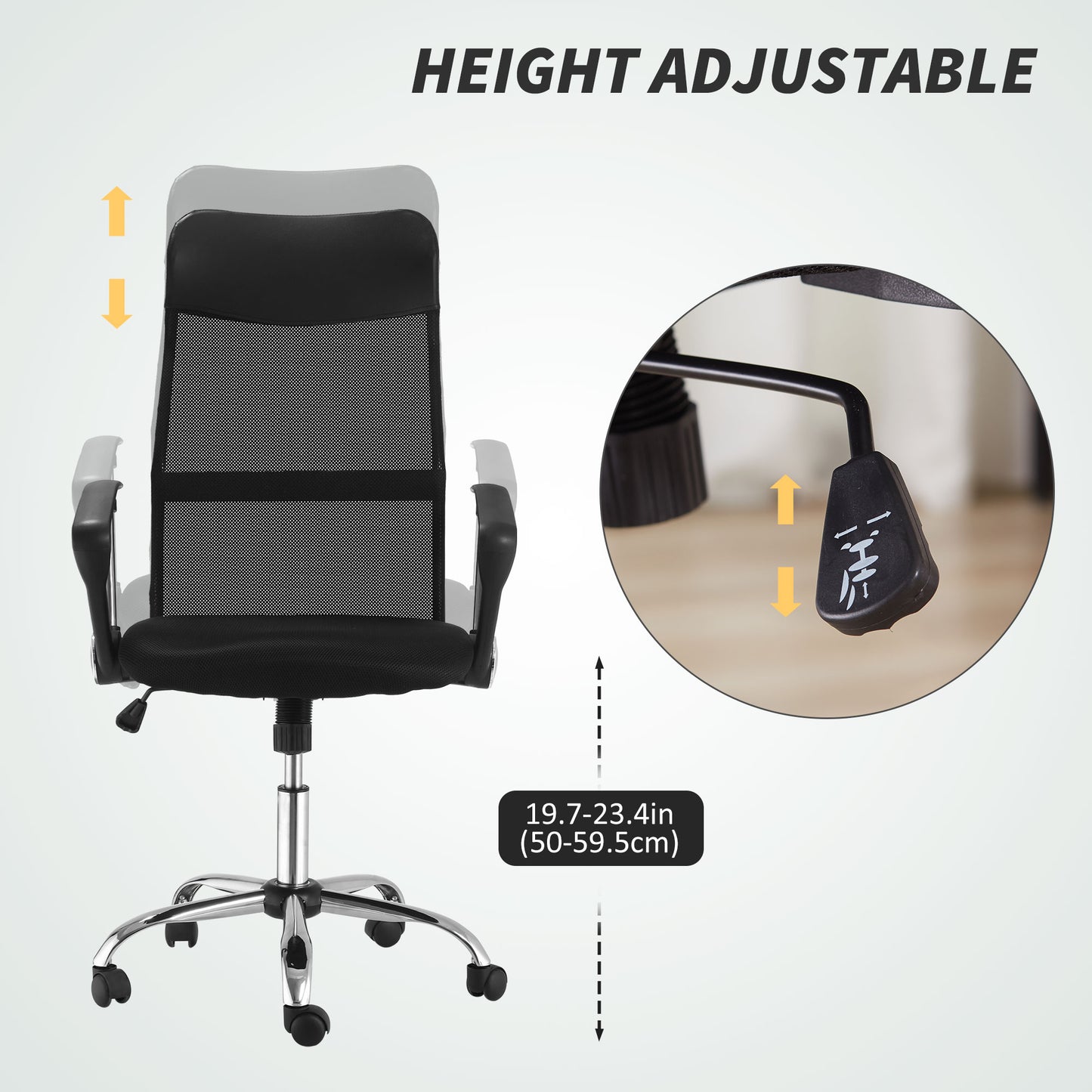 Ergonomic Mesh Office Chair, High Back Computer Desk Chair with Adjustable Height, Tilt Function, Armrest, 360° Swivel O