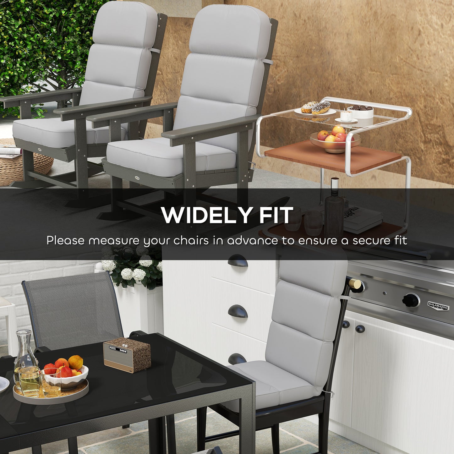 Outdoor Seat Cushion with Back, Outdoor Chair Cushion with Ties and Adjustable Strap, UPF 20+Non-Slip Patio Cushion Repl