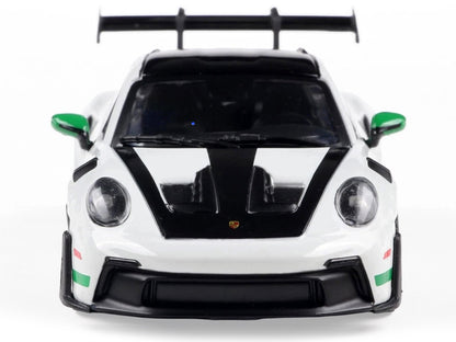 2023 Porsche 911 (992) GT3 RS "Tribute to Carrera RS Package" White with Green Stripes and Black Hood and Top 1/43 Diecast Model Car by Solido