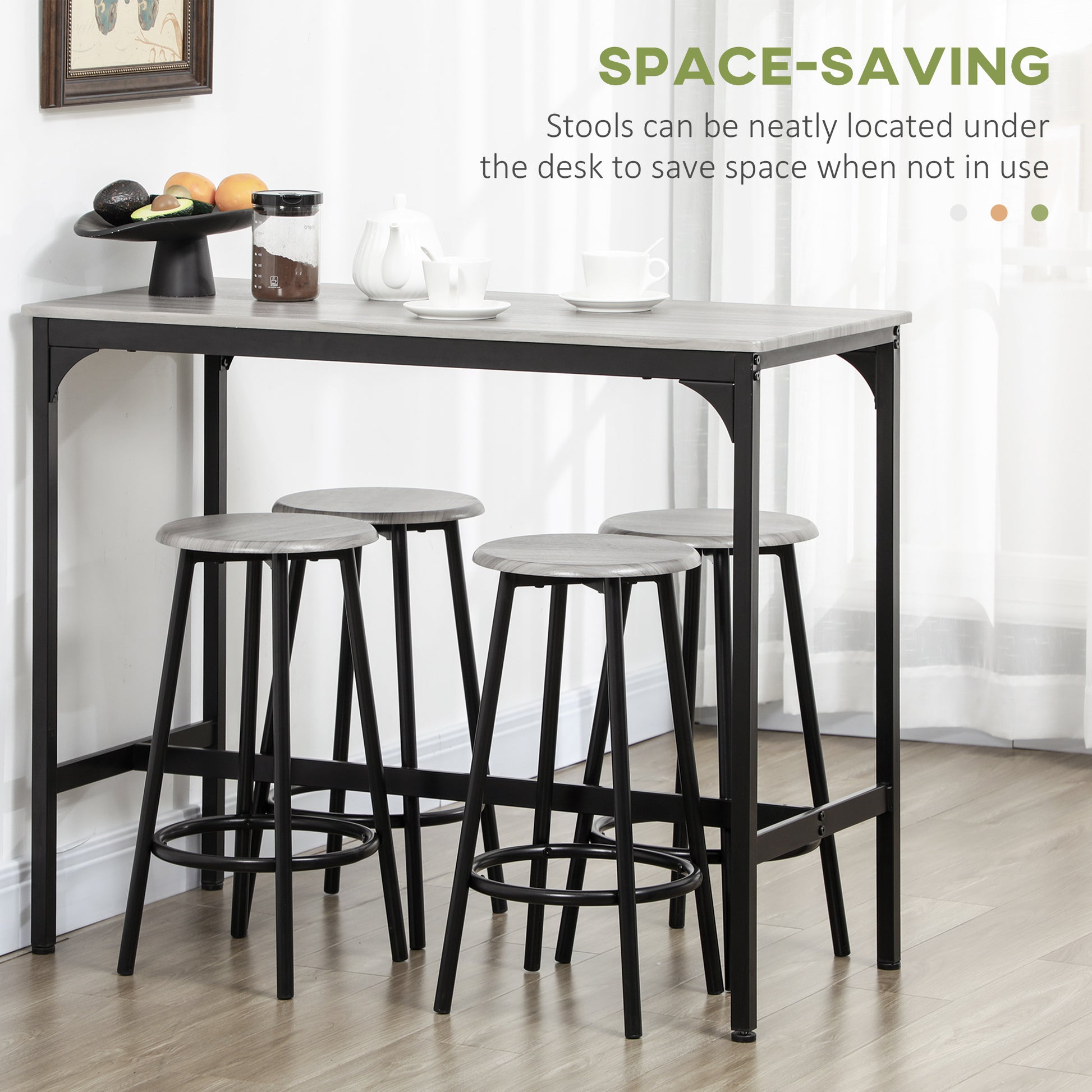 5-Piece Bar Table Set for 4, Industrial Counter Height Bar Table and Chairs for Kitchen, Dining Room, Grey
