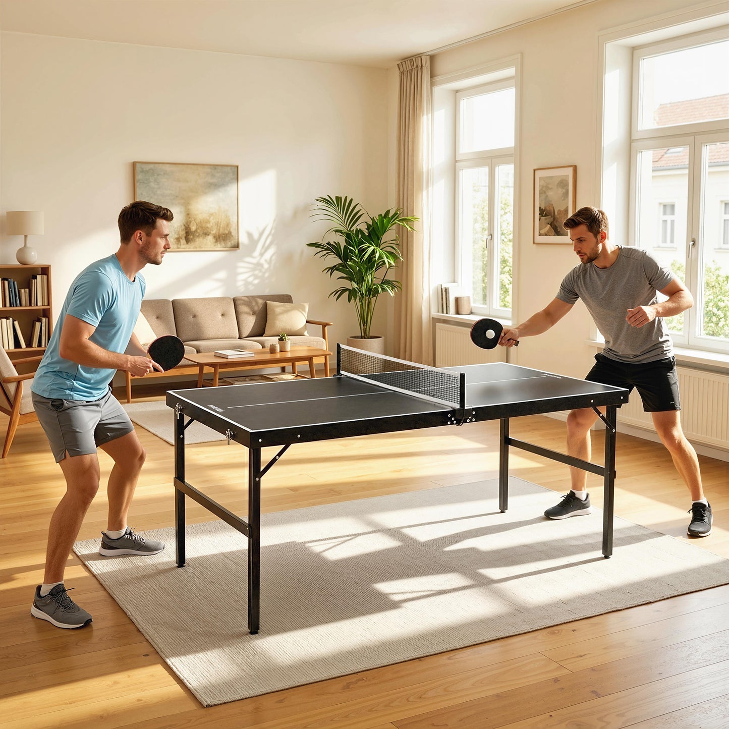 Soozier Mini Folding Table Tennis Table with Aluminium Frame, Portable Outdoor Ping Pong Table with Net for Indoor Outdo
