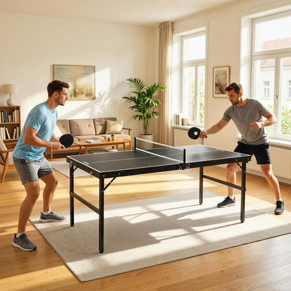 Soozier Mini Folding Table Tennis Table with Aluminium Frame, Portable Outdoor Ping Pong Table with Net for Indoor Outdo
