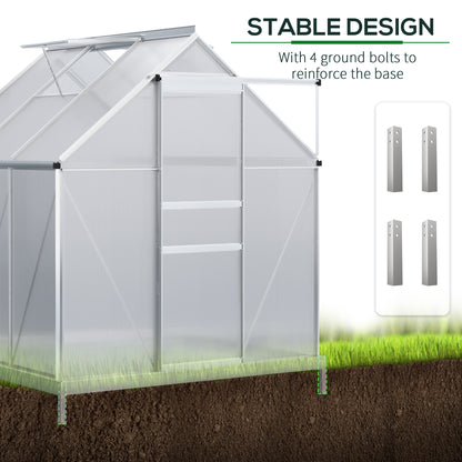 6' x 6' x 6.5' Polycarbonate Greenhouse, Walk-in Green House with Adjustable Roof Vent, Galvanized Base, Sliding Door an