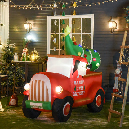 6ft Christmas Inflatable Santa Claus Driving A Truck with LED Lights, Blow-Up Outdoor LED Yard Display for Lawn, Garden,