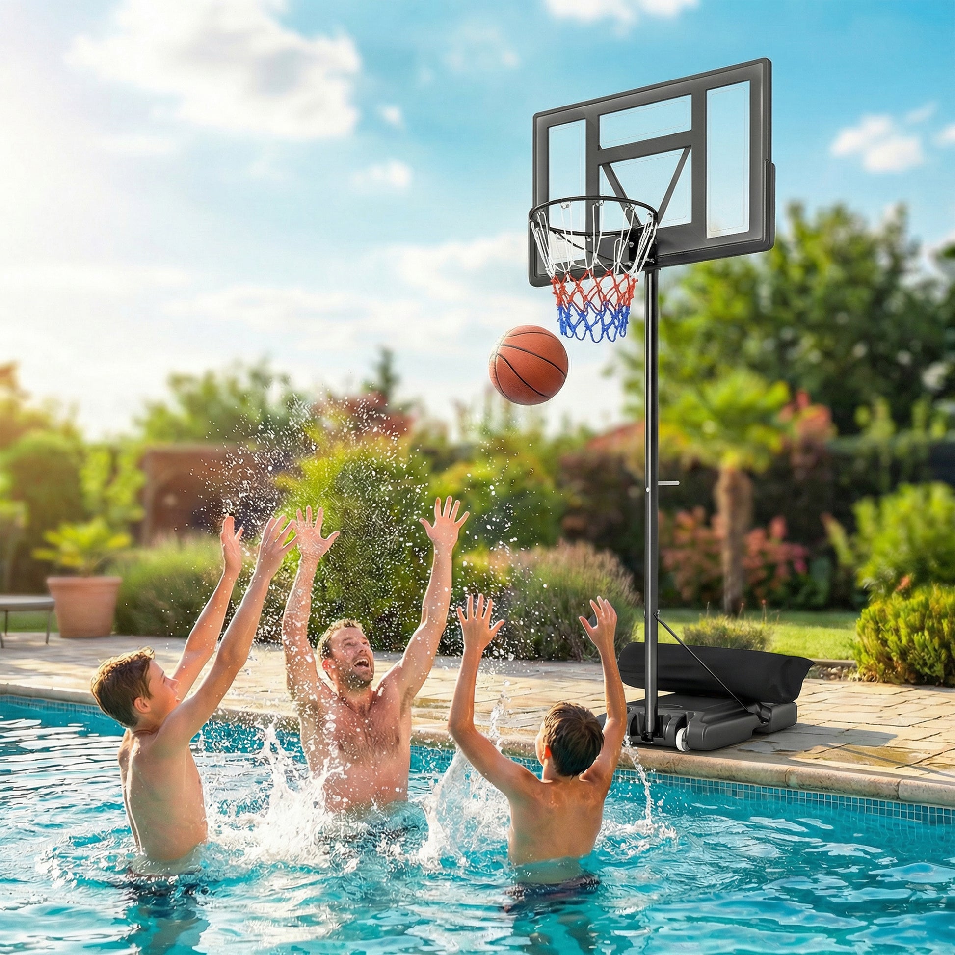 Soozier Basketball Hoop Stand Outdoor, 4.4–10 ft Single Hand Rotation Adjustable with Shatterproof Backboard & Weight Ba