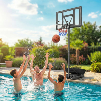 Soozier Basketball Hoop Stand Outdoor, 4.4–10 ft Single Hand Rotation Adjustable with Shatterproof Backboard & Weight Ba