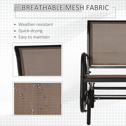 Patio Glider Outdoor Glider Chair with Breathable Mesh Seat & Backrest, Armrests and Metal Frame, Brown