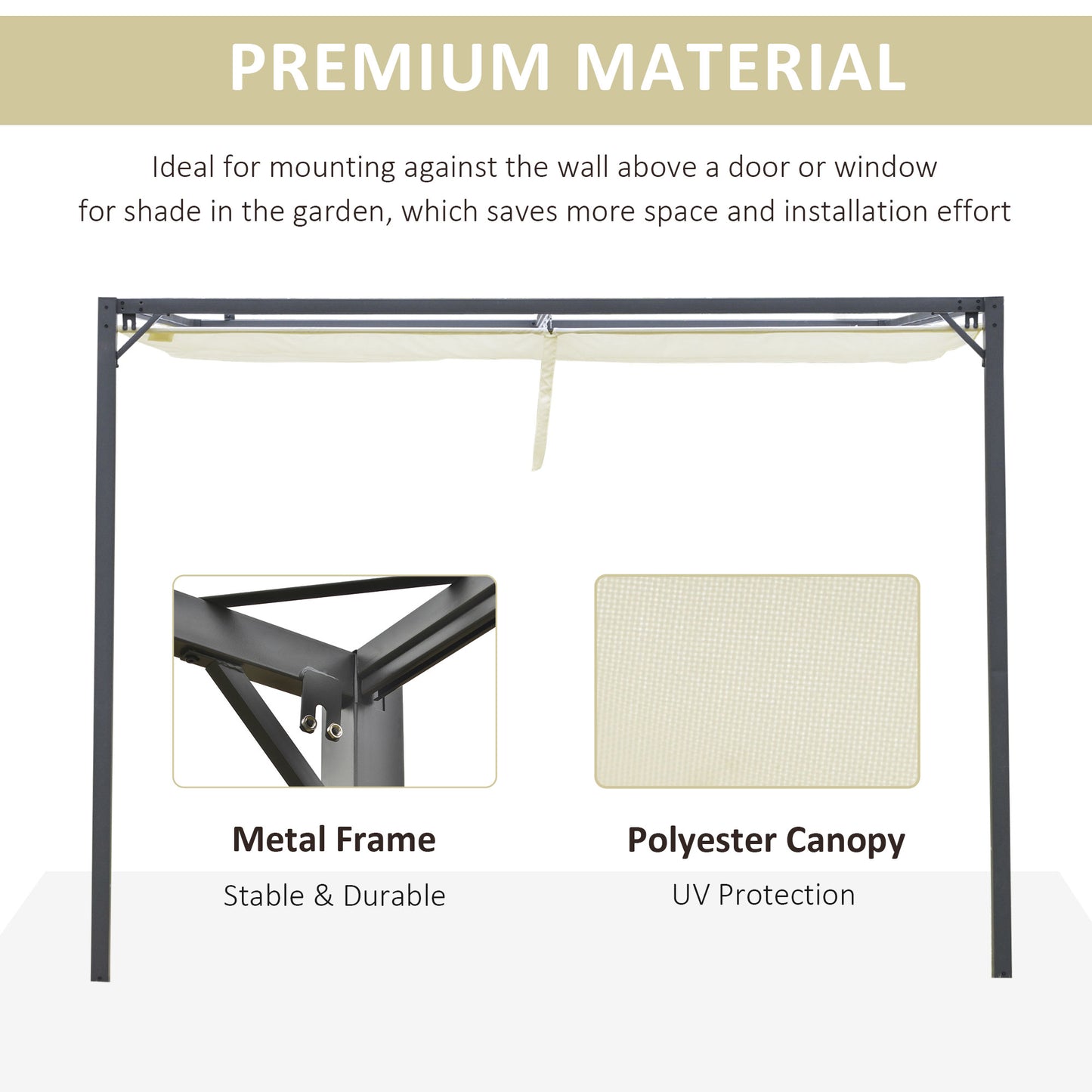 10'x10' Outdoor Pergola Gazebo with Retractable Canopy & Metal Frame & PA Coated Sun Shelter Door Porch Cover, Cream Whi