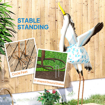 Flying Crane Garden Statue, 42.5" Standing Lawn Ornament, Steel Garden Decor Bird Statue with Stakes for Lawn Patio Back