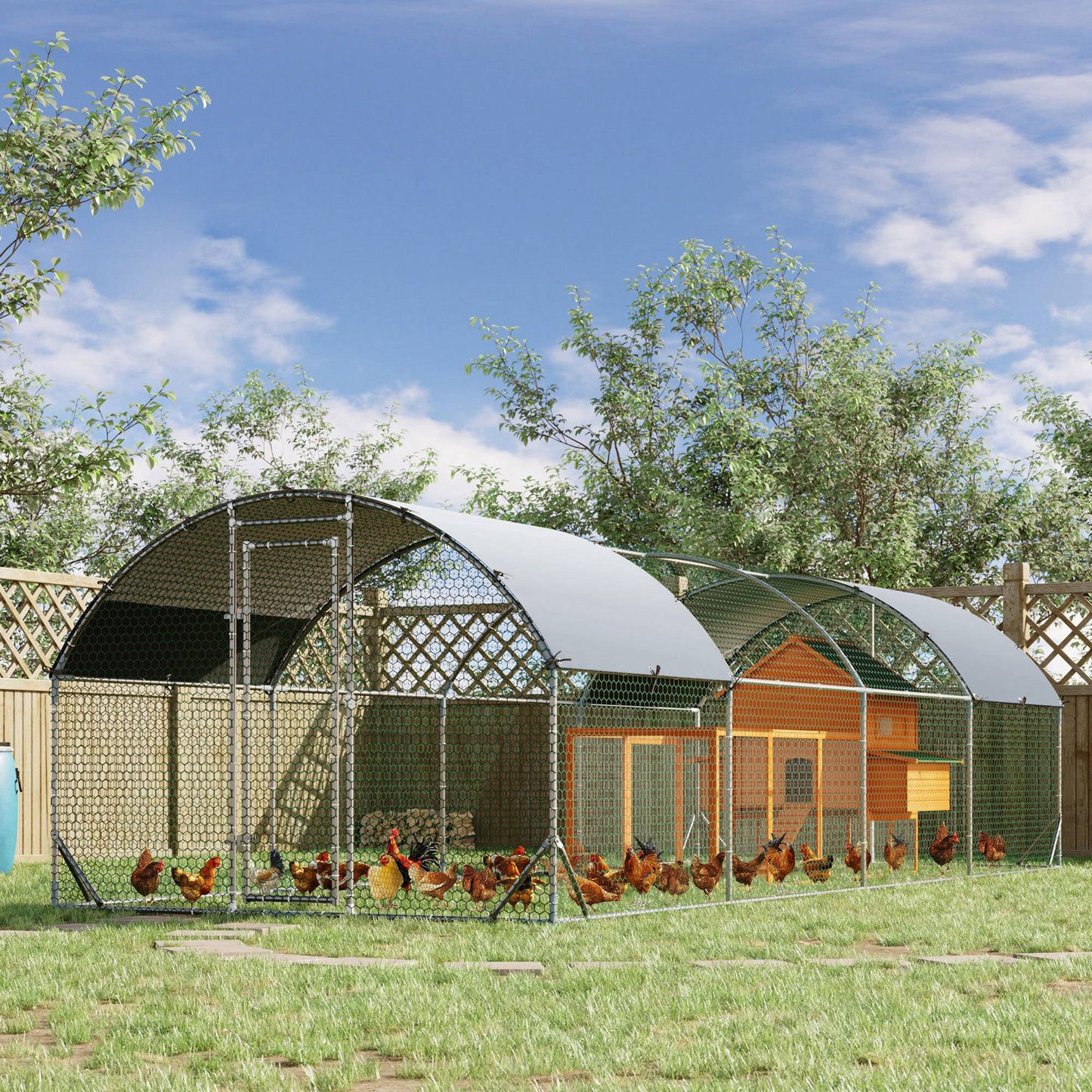 Galvanized Large Metal Chicken Coop Cage Walk-in Enclosure Poultry Hen Run House Playpen Rabbit Hutch with Cover for Out