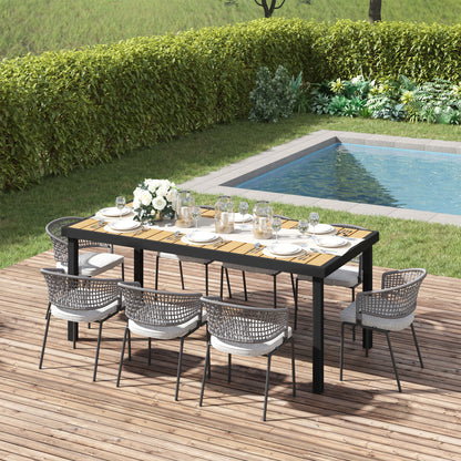 75" x 35" Outdoor Dining Table for 8 People, Rectangular Aluminum Frame Garden Table with All-Weather Faux Wood Top for 