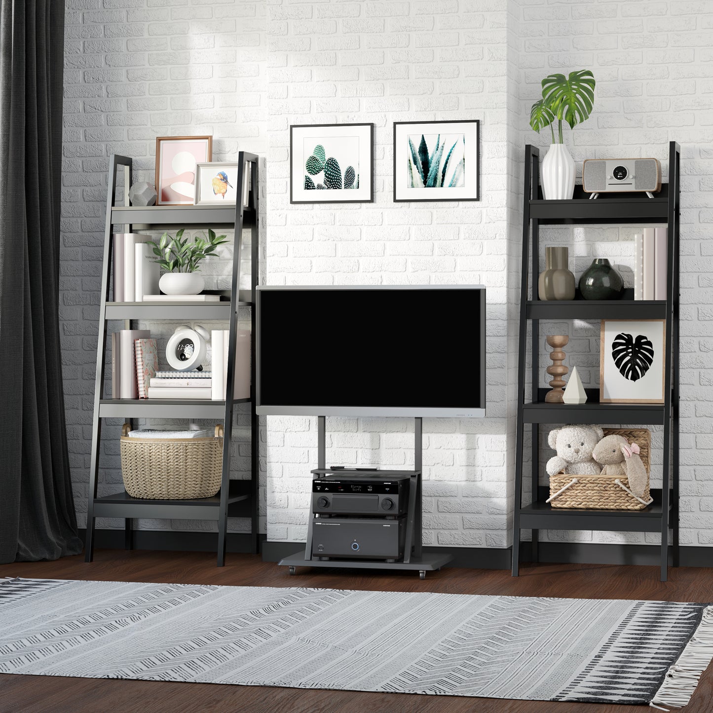 Set of 2, 4 Tier Ladder Shelf Bookcase, Multi-Use Display Rack, Storage Shelving Unit Display Stand, Flower Plant Stand,