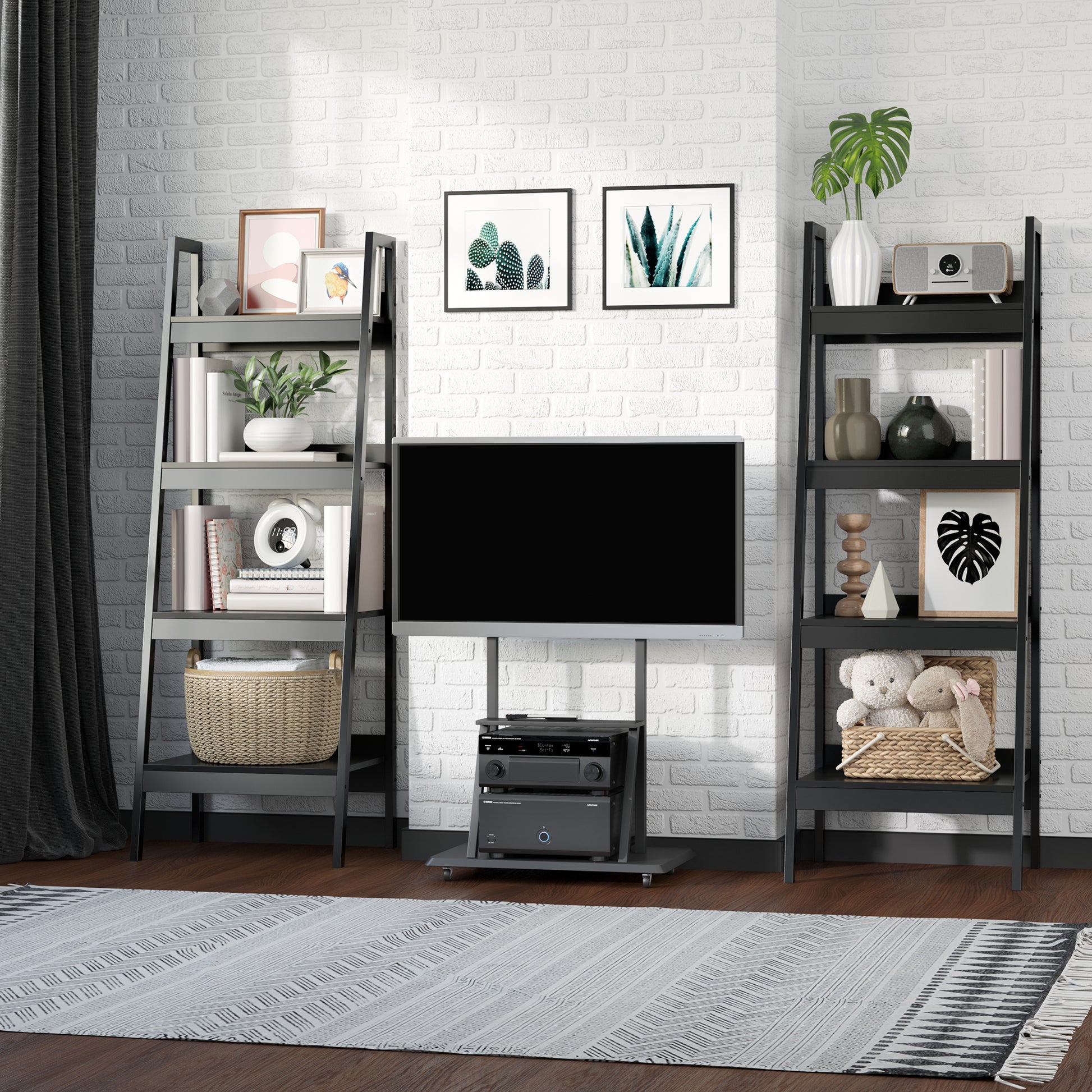 Set of 2, 4 Tier Ladder Shelf Bookcase, Multi-Use Display Rack, Storage Shelving Unit Display Stand, Flower Plant Stand,