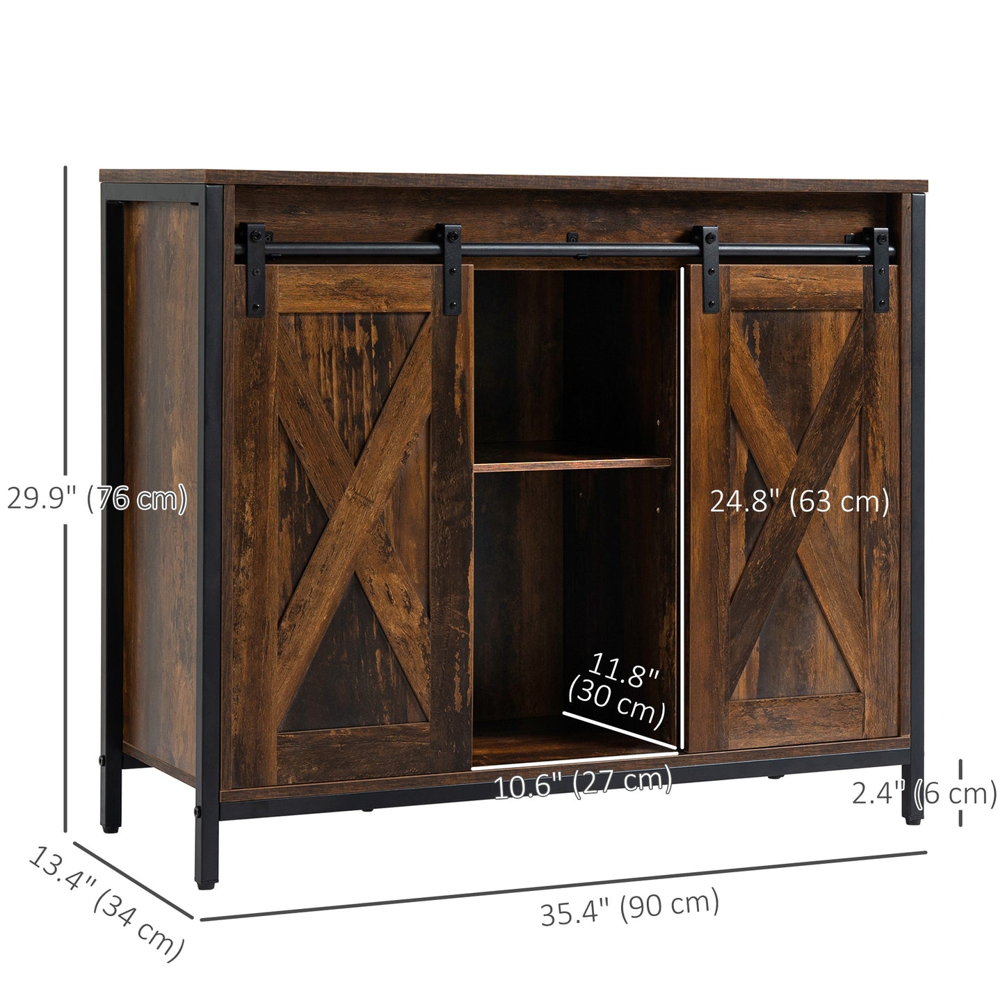 Industrial Sideboard, Buffet Cabinet with Sliding Barn Doors, Storage Cabinets and Adjustable Shelves for Living Room, K