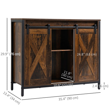 Industrial Sideboard, Buffet Cabinet with Sliding Barn Doors, Storage Cabinets and Adjustable Shelves for Living Room, K