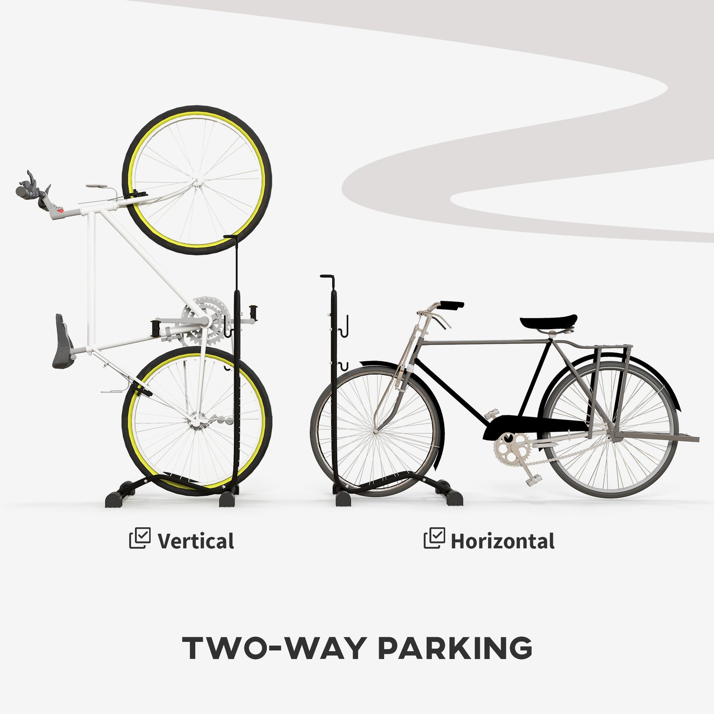 Soozier Vertical & Horizontal Bike Rack Bicycle Storage Stand with Adjustable Hooks, Fits 6"-28" and 700c Bikes