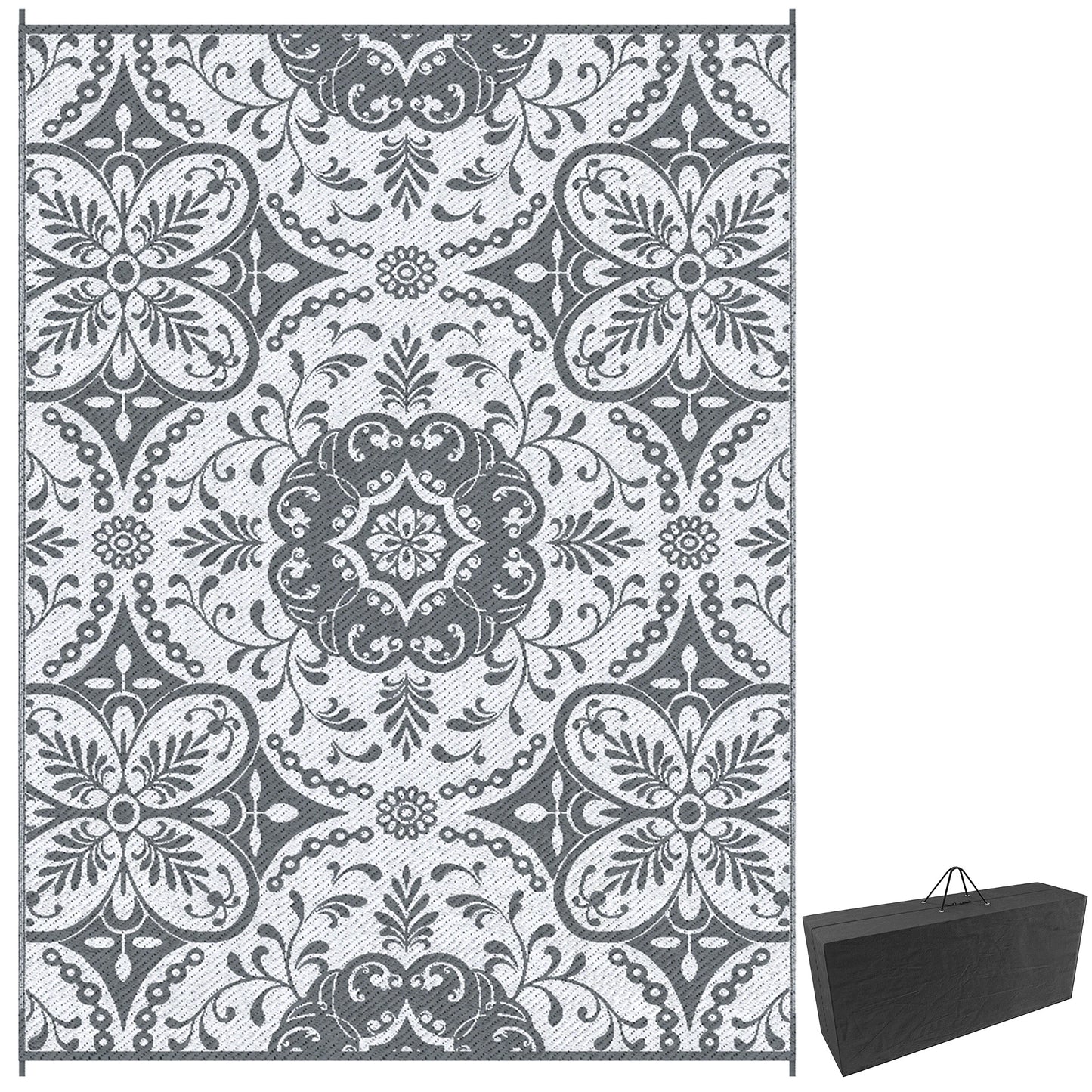 Portable Outdoor Rug with Carry Bag, 9' x 12' Reversible Mat, Waterproof Plastic Straw RV Rug for Backyard, Deck, Picnic