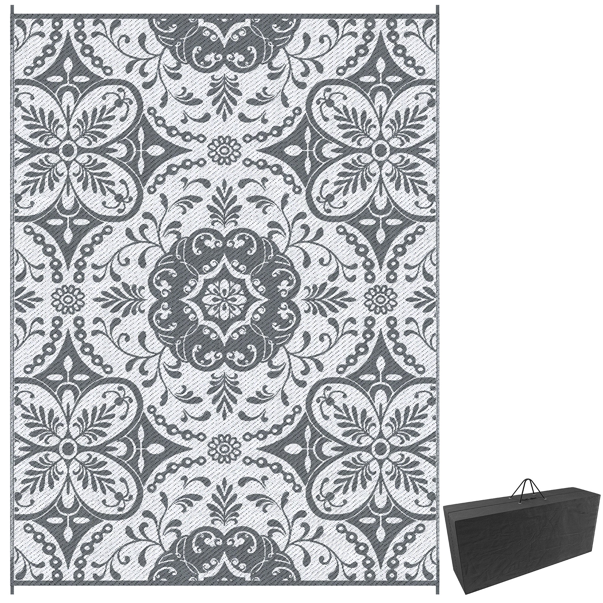 Portable Outdoor Rug with Carry Bag, 9' x 12' Reversible Mat, Waterproof Plastic Straw RV Rug for Backyard, Deck, Picnic