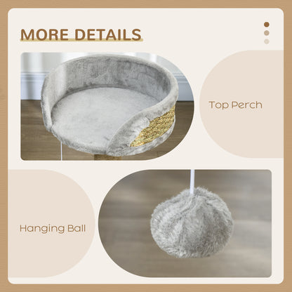 Cat Tree with Scratching Post, Toy Ball, Perch, Small Cat Tower for Indoor Cats - 16" x 16" x 19", Grey