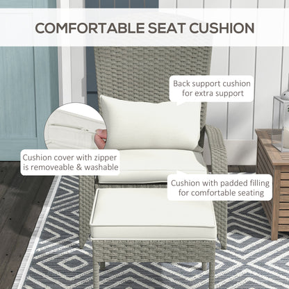 Wicker Adirondack Chair with Ottoman, Patio Cushioned Muskoka Chair, Outdoor Fire Pit Chair with High-back and Armrests,